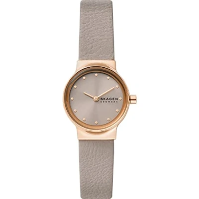 Image of Skagen Watch for Women Freja Lille, Two Hand movement, 26mm Rose Gold Recycled Stainless Steel (At Least 50%) case with a Eco Leather strap, SKW3005