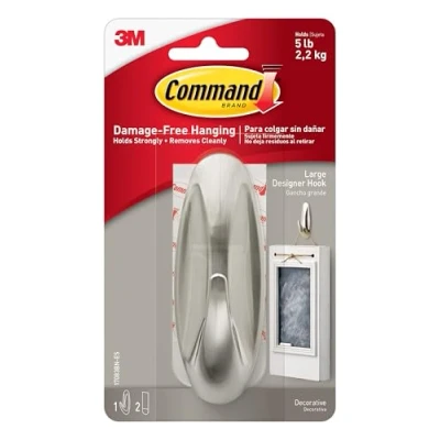 Image of 3M Command Designer Hook, Large, Brushed Nickel, 1 Hook (17083BN ES)