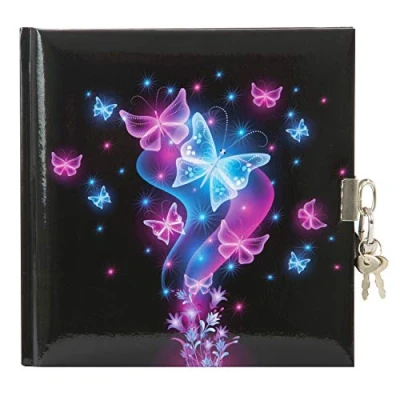 Image of goldbuch Diary Butterfly 96 White Pages with Lock Black/Pink/Blue 44577