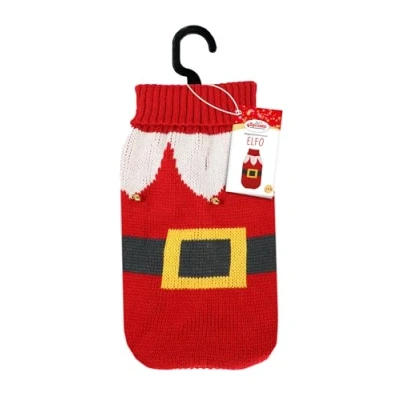 Image of Record Red Elf Dog Jumper Christmas Sweater with Turtleneck, Background and White Details, Comfortable Fun XL, Back Length 50 cm