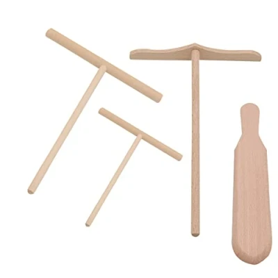 Image of Crepe Spreader Spatula Kit Pan Handmade Natural Wooden for Make Breakfast Pancakes 4 Piece SetUseful and Attractive