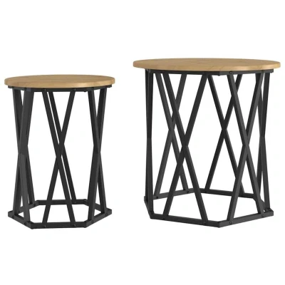 Image of vidaXL Artisan oak MDF, Metal Medium Coffee Table Round Industrial