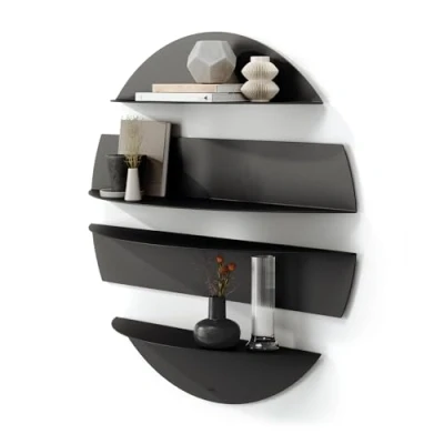 Image of Umbra Solis Wall Shelves, Round Metal Shelf with 4 Separate Shelves for Books, Candles, Picture Frames and More, Set of 4, Black
