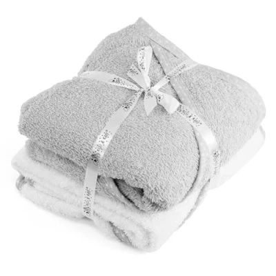 Image of GEEZY Set of 2 Hooded Baby Bath Towel 100% Cotton Soft Absorbent Wrap Newborn Essentials Boy Girl Shower Gifts Grey &amp; White