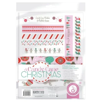 Image of Tonic Studios A Candy Cane Christmas Topper Set 50 Foiled Toppers, 200GSM Cardstock, Acid &amp; Lignin Free Perfect for Scrapbook Pages, Cards, and Envelopes
