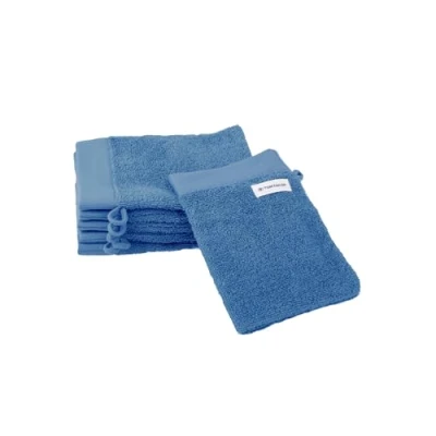 Image of Herding TOM TAILOR Wash Mitts Set of 6 16 x 21 cm 100% Cotton/Terry Cloth with Hanger and Label Logo, Colour Bath Towel Cool Blue