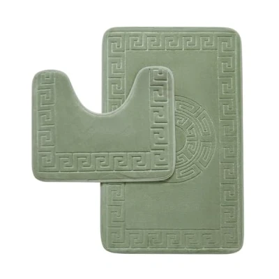 Image of GC GAVENO CAVAILIA Memory Foam Bath Mat Non Slip Extra Soft Highly Water Absorbent Bathroom Sets 2 Piece Greek Toilet Rug (50 x 80 cm) &amp; Pedestal Set 40 Washable Sage Green