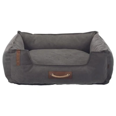 Image of TRIXIE BE Nordic Föhr Dog Bed 60 x 50 cm in Dark Grey Square Basket for Small and Large Dogs Cosy with Practical Carry Handle Soft Washable 37447