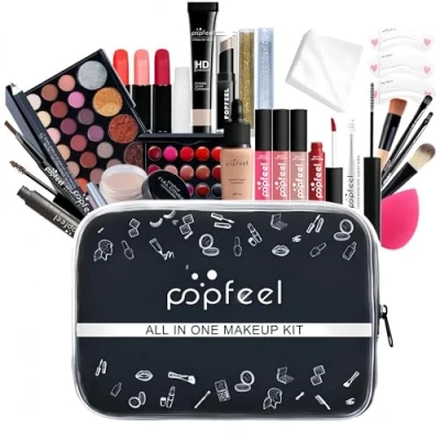 Image of All in one Makeup Set Gift, 27 Pieces, Complete for Women with Cosmetic Essentials and Travel Bag, Bundle Eyeshadow Palette, Lipstick, Foundation, Powder Teenagers