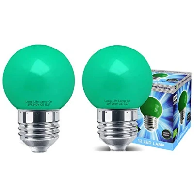 Image of 2 x Decor 2w LED Coloured Mini Golf Ball Light Bulb Green E27 Edison Screw Fitting