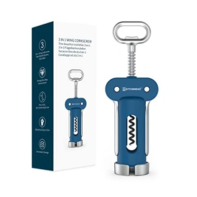 Image of KITCHENDAO 3 in 1 Wine Bottle Opener, Wing Corkscrew with Foil Cutter, Built Beer Multifunctional Opener Non Stick Sharp Screw,Easy to Use, Sturdy Durable Manual