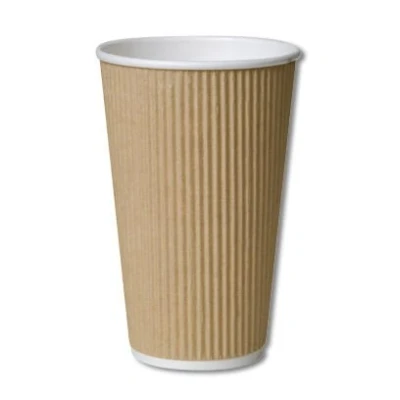 Image of 25 X 16oz / 480ml Kraft triple walled disposable paper ripple cups