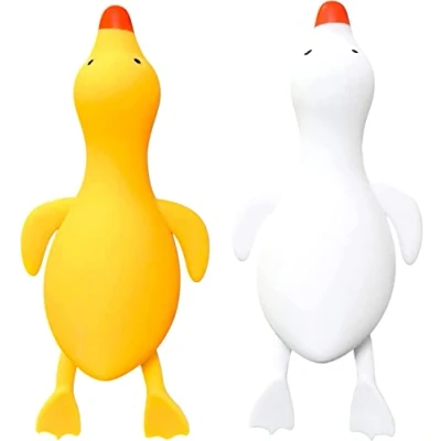 Image of Duck Squishy Stress Ball, Dough Ball Sensory Fidget Toys for Kids and Adults Cute Animal Squish Squeeze Pull Stretch, Relief Balls Anxiety, Anger, Autism, ADHD (White+Yellow)