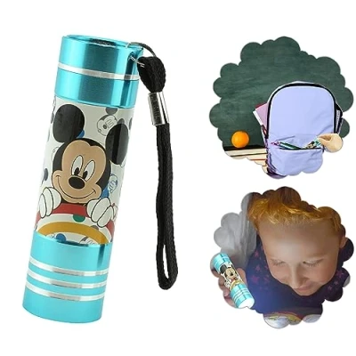 Image of HOVUK Mickey Mouse Mini Torch for Boys Aluminium Small with 9 LEDs Kids Pocket Flashlight Traveling Xmas Party Gifts 3+Y (Sky Blue)
