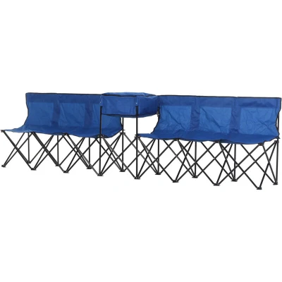 Image of Outsunny 6 Seat Folding Sports Bench Portable Camping with Cooler Bag, Carrying Bag84B 382BU