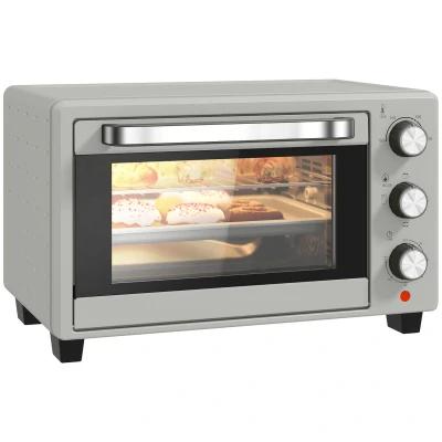 Image of HOMCOM Mini Oven, 21L Countertop Electric Grill, Toaster Oven with Adjustable Temperature, Timer, Baking Tray and Wire Rack, 1400W, Silver Tone