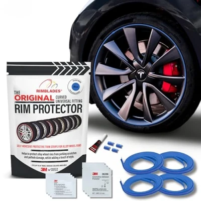 Image of Rimblades Original (Blue) Alloy Wheel Protectors (Set of 4) Fits 12 24 Inch Rim Protection