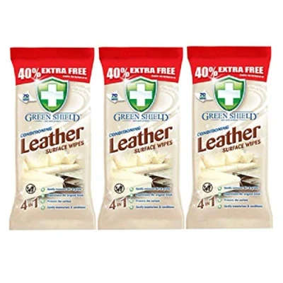 Image of 3 x Green Shield Leather Surface Wipe Conditioning Dirt Grime Protect 210 Wipes