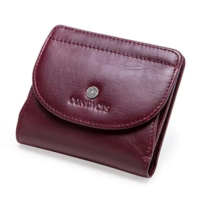 Image of Contacts Real Leather Bifold Wallet Casual Business Mini Coin Purse for Women/Men with Card Slots Money Clip(Red)