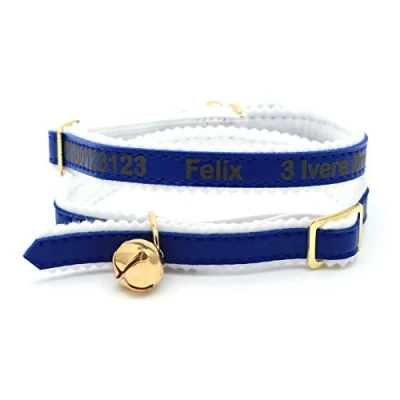 Image of Personalised Custom Cat Kitten Collar Laser Engraved Pet Name ID Tag (Blue)