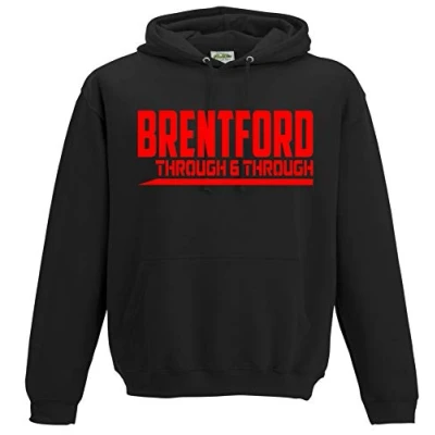Image of FootballApparelGifts Brentford Through and Premium Hoodie Gift Mens Present (Medium) Black