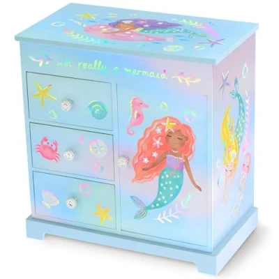 Image of Musical Mermaid Jewellery Box for Girls Kids Dancing Music with Mirror, Gifts Little Girls, Boxes, Childrens Birthday Gift, Ages 3 10