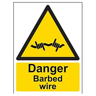 Image of V Safety Danger Barbed Wire Warning Sign 150mm x 200mm Self Adhesive Vinyl