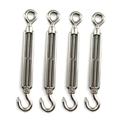 Image of Turnbuckle wire tensioner Faspiroty M10 4 pack 304 stainless steel adjustable hook&amp;eye set heavy duty
