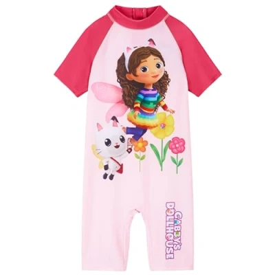 Image of Gabby&#039;s Dollhouse Girls Swimming Costume, Long One Piece Swimsuit for Beach Pool (Pink, 4 5 Years)
