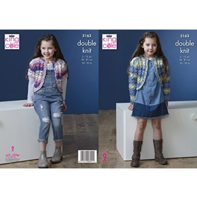 Image of King Cole 5163 Knitting Pattern Girls Short and Long Sleeved Cardigans in Splash DK
