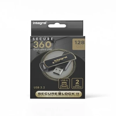 Image of Integral 128GB Secure360 256 Bit Software Encrypted 3.0 USB Secure Flash Memory Drive Working and Dual Partition, Intelligent Password Attack Protection 360 degree rotating casing