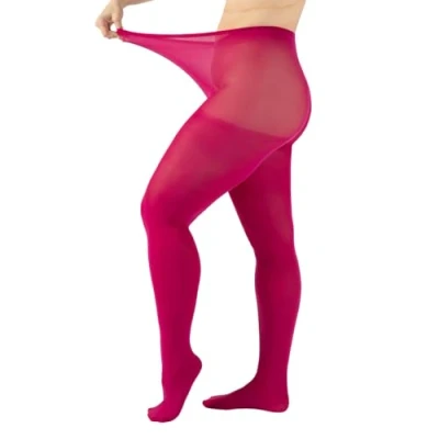 Image of CALZITALY Plus Size Opaque Tights, Curvy Extra Large Pantyhose, 60 DEN, L, XL, 2XL, 3XL, 4XL, Blue, Black, Made in Italy (3XL, Cerice Pink)