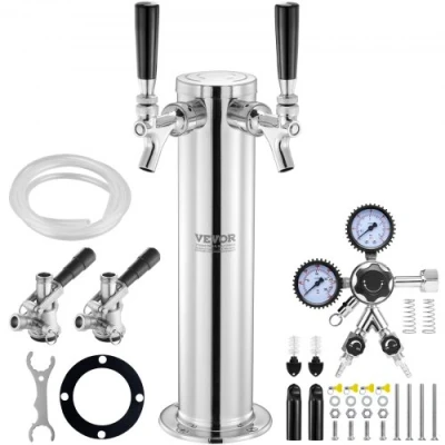 Image of VEVOR Kegerator Tower Kit, Dual Taps Beer Conversion Stainless Steel Keg Dispenser with Gauge W21.8 Regulator &amp; S System Coupler for Party Home
