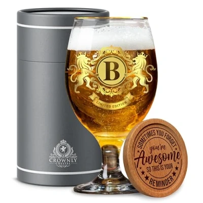 Image of CROWNLY CRYSTAL® Personalised Beer Gifts for Men Grandad Dad Mens Birthday Ideas Gift Set Pint Glasses Husband Glass (B)