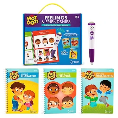 Image of Learning Resources Hot Dots Feelings &amp; Friendships Social Emotional Workbooks, Ages 3+, Instant Feedback, 200+ and Activities, Green,red