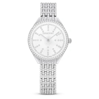 Image of Swarovski Attract Watch, Swiss Made with White Pavé Crystal Encrusted Silver Tone Face and Stainless Steel Bracelet, from The Collection