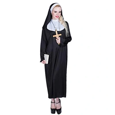 Image of EraSpooky Women&#039;s Nun Costume Fancy Dress Cosplay Halloween Party Outfit for Adult