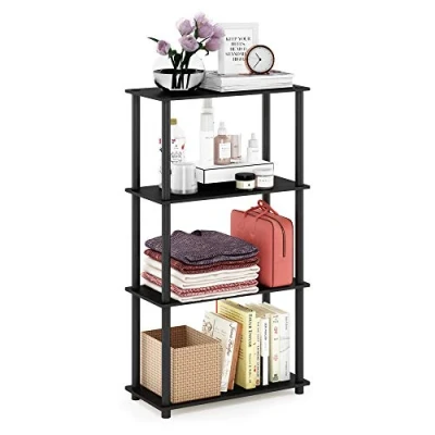 Image of Furinno Turn N Tube 4 Tier Multipurpose Shelf Display Rack with Round Tubes, Americano/Black