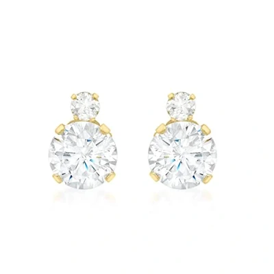 Image of Carissima Gold Women&#039;s 9 ct Yellow Double Round Cubic Zirconia 6 x 8 mm Stud Earrings