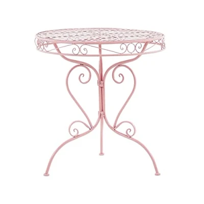 Image of Beliani Outdoor Patio Bistro Table Pink Round Metal Top Scrollwork Albinia