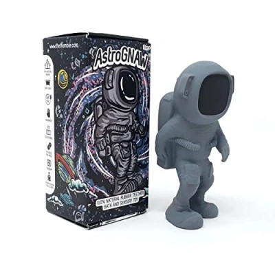 Image of Astronaut Baby Toy AstroGNAW (Grey) Space Explorer Bath Teething Natural Rubber Aid Gum Soother Sensory Play Science NASA Luxury Gift