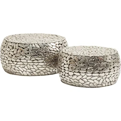 Image of Kare Design Coffee Table Pebbles Deluxe, Silver, Set of Two, Diameter 66/49 cm, Round, Sofa Table, Steel, Side for Living Room, Office, Bedroom