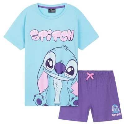 Image of Disney Stitch Girls Short Pyjama Sets, Cosy Breathable Loungewear Gifts (Blue/Purple 1 Pack, 11 12 Years)