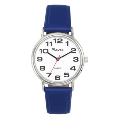 Image of Ravel Unisex Easy Read Watch with Big Numbers Analogue Quartz R0105.50.1A Blue/Silver Tone/White Dial