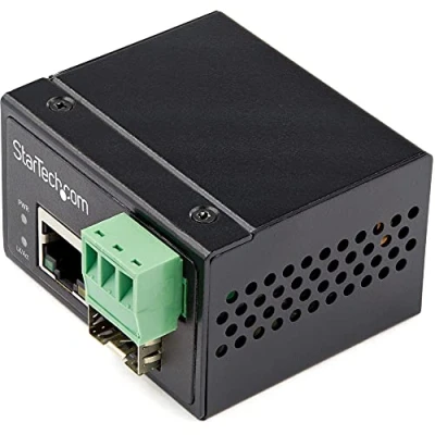 Image of StarTech.com Industrial Fiber to Ethernet Media Converter 100Mbps SFP RJ45/Cat6 Singlemode/Multimode Optical Copper Network 12 56V DC IP 30/ 40 +75C (IMC100MSFP)