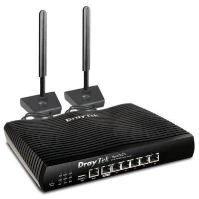 Image of DrayTek Vigor V2927LAC Gigabit Ethernet Failover Router, 3G/4GLTE Embedded Sim Slots, AC Wireless, Dual WAN Load Balancing, 50 VPN Connections, 5 GbE LAN Ports, Magnetic Base LTE Antenna&#039;s
