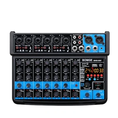 Image of BOMGE 8 channel mini audio Mixer Line ，DC 5V，with MP3 Player,BluetoothcU disk 48Vv24DSP effects, USB Recording Ideal for Small Clubs or Bars, Studio (8 channels BLACK)