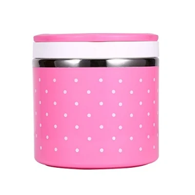 Image of Yosoo picnic lunch, box, pot bread portable isolated thermal stainless steel, interior insulation, leak proof spout with handle, food container, carrier for food., pink, 630 ml