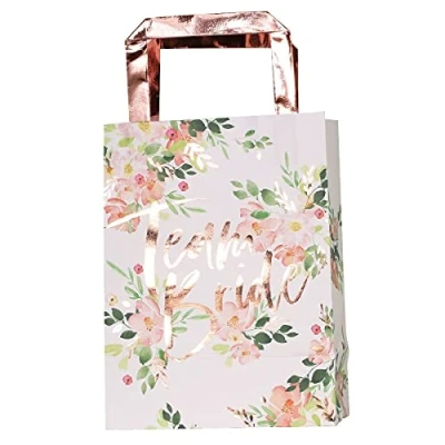Image of Ginger Ray Floral Hen Party Rose Gold Foiled Bags 5 Pack