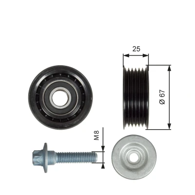 Image of 1562020019, 1562020619, A1562020019, A1562020619 Idler Pulley GATES T36619 PowerGrip with grooves MERCEDES BENZ: E Class Saloon, CLS Coupe